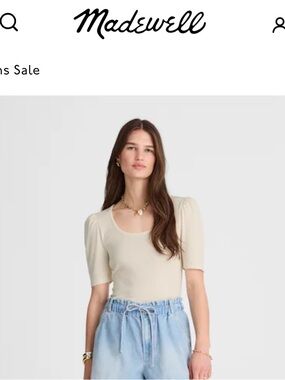 Madewell Ivory Scoop Neck Puff-Sleeve Top